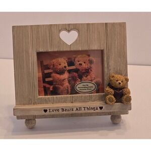 Vtg 2002 Zondervan- Cottage Frame "Love Bears All Things" Teddy Bear Photo Decor